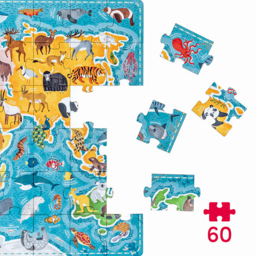 Puzzlove CzuCzu Zwierzęta Mapa świata (60 elementów) dla dzieci: 4+ - obrazek 4