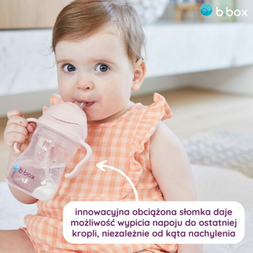 B.box bidon dla dzieci - kubek niekapek ze słomką 240 ml różowy - obrazek 2