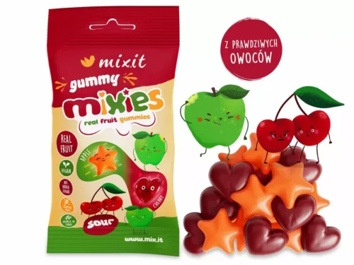 MIXIT Owocowe Mixies - naturalne cukierki żelki o smaku jabłka i czereśni