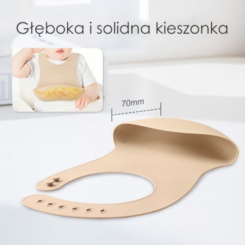 Mombella Silikonowy Śliniak z Kieszonką 3D Light Brown - obrazek 2