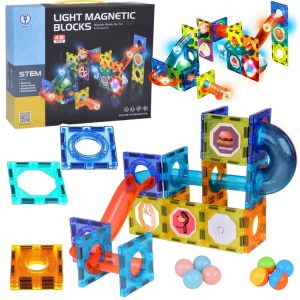 Klocki Magnetyczne 3D dla dzieci Zbuduj Świecący Tor Kulkowy 49 ele