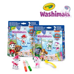 Crayola Figurki do malowania i mycia - zestaw zwierzątka 2 szt., flamastry zmywalne 3 szt., szczoteczka Washimals Psi Patrol 3+ (2 wzory - WYSYŁAMY WZÓR LOSOWO)