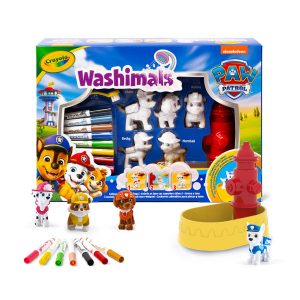 Crayola Figurki do malowania i mycia - zestaw zwierzątka 5 szt., flamastry zmywalne 8 szt., szczoteczka, wanna - hydrant Washimals Psi Patrol 3+