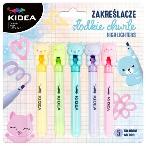 Zakreślacze Słodkie chwile 5 kolorów Kidea