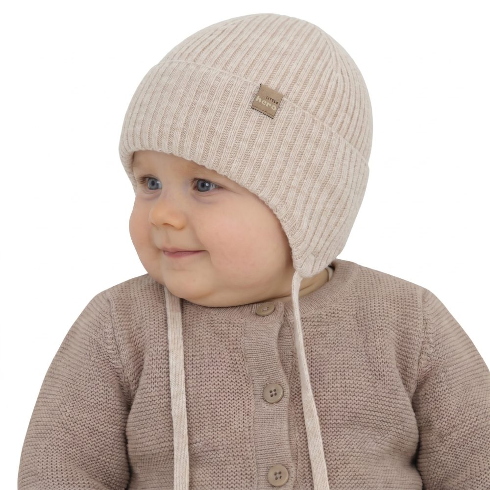 Czapka jesienna, wiosenna dla chłopca, 100% wełniana merino, beżowa Fenaro