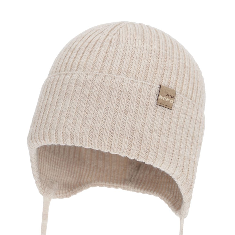 Czapka jesienna, wiosenna dla chłopca, 100% wełniana merino, beżowa Fenaro1