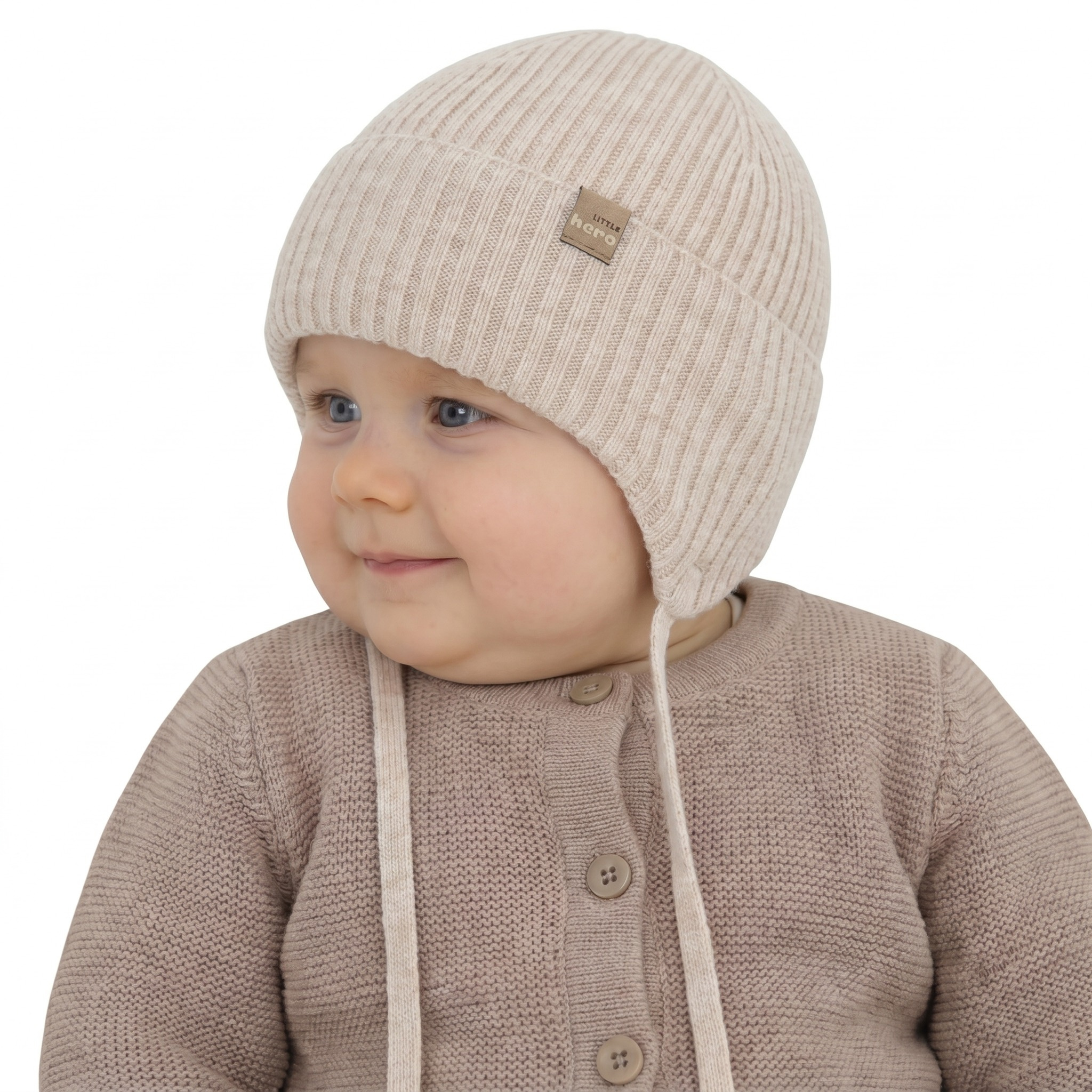 AGBO Czapka jesienna, wiosenna dla chłopca, 100% wełniana merino, beżowa Fenaro 40-42