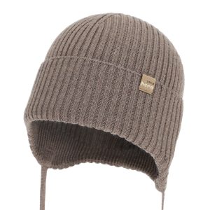 AGBO Czapka jesienna, wiosenna dla chłopca, 100% wełniana merino, brązowa Fenaro 44-46