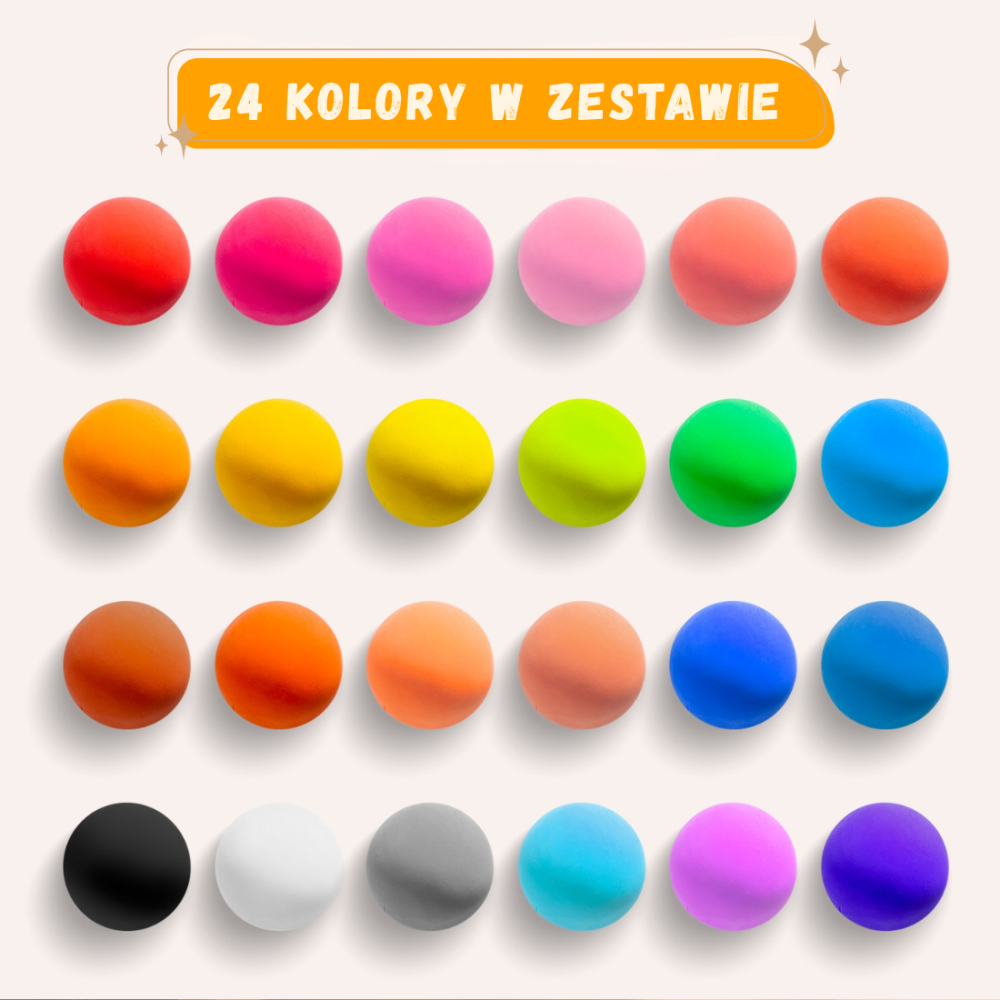 Jarmelo Masa Plastyczna Naturalna w Pudełku – 24 kolory, deska do modelowania z 4 narzędziami, darmowa aplikacja, 3+1