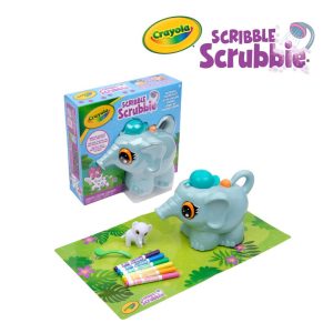 Crayola Aerograf-słoń dla dzieci, zwierzątko do malowania i mycia 1 szt., flamastry zmywalne 6 szt., szczoteczka Scribble Scrubbie Arlo 4+