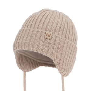 AGBO Czapka zimowa dla chłopca, beżowa, 100% wełniana merino, podszyta bawełną Garnet 36-38
