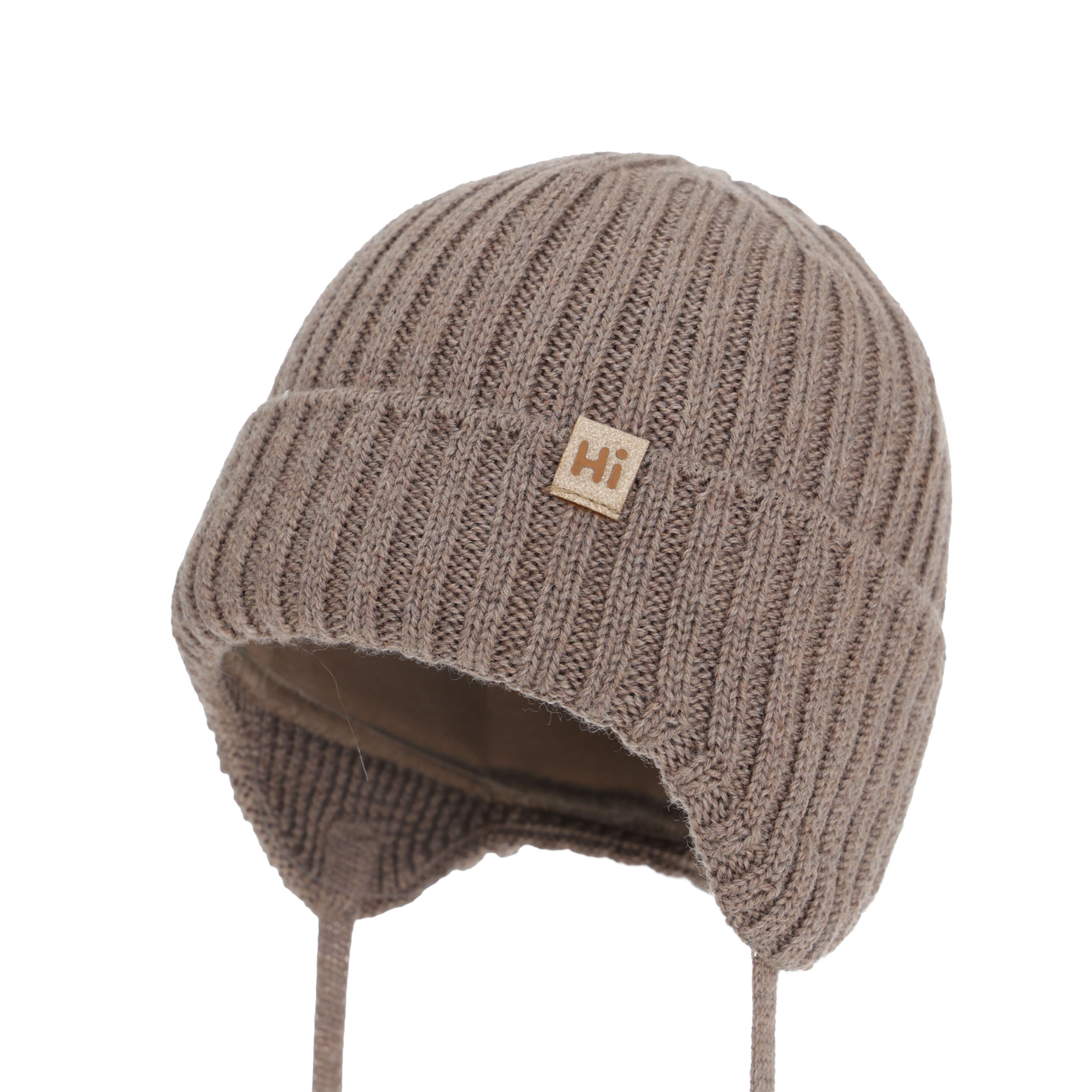 AGBO Czapka zimowa dla chłopca, ciemnobeżowa, 100% wełniana merino, podszyta bawełną Garnet 36-38