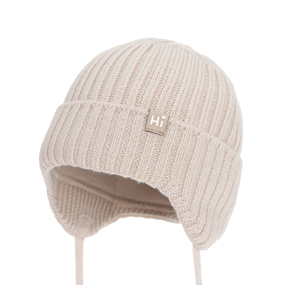 Czapka zimowa dla dziewczynki, beżowa, 100% wełniana merino, podszyta bawełną Geilo