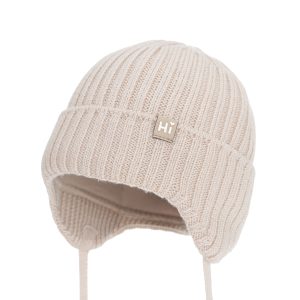 AGBO Czapka zimowa dla dziewczynki, beżowa, 100% wełniana merino, podszyta bawełną Geilo 36-38