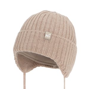 AGBO Czapka zimowa dla dziewczynki, beżowa, 100% wełniana merino, podszyta bawełną Geilo 36-38