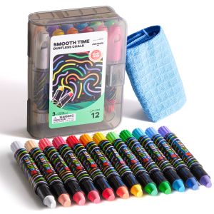 Jarmelo Dustless Chalk — bezpyłowa kreda wykręcana dla dzieci, z etui, 12 kolorów, 3+