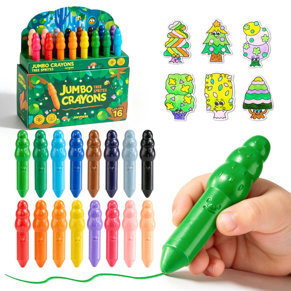 Jarmelo Leśne duszki Jumbo Crayons — wzmocnione, grube kredki z wosku pszczelego, 16 kolorów, 1+