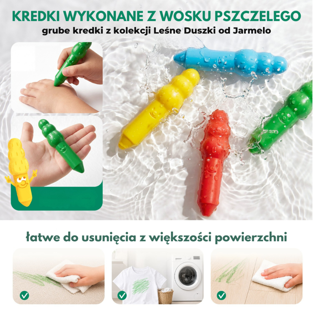 Jarmelo Leśne duszki Jumbo Crayons — wzmocnione, grube kredki z wosku pszczelego, 16 kolorów, 1+4