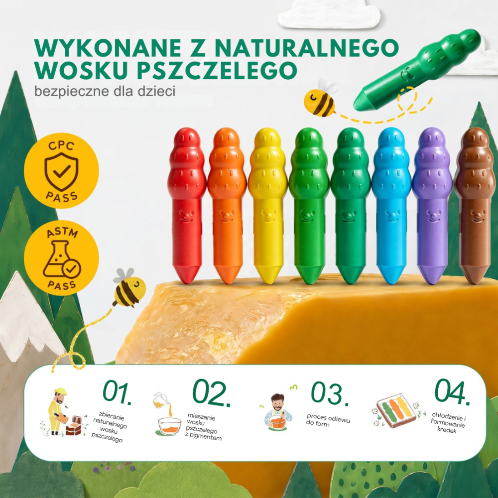 Jarmelo Leśne duszki Jumbo Crayons — wzmocnione, grube kredki z wosku pszczelego, 16 kolorów, 1+5
