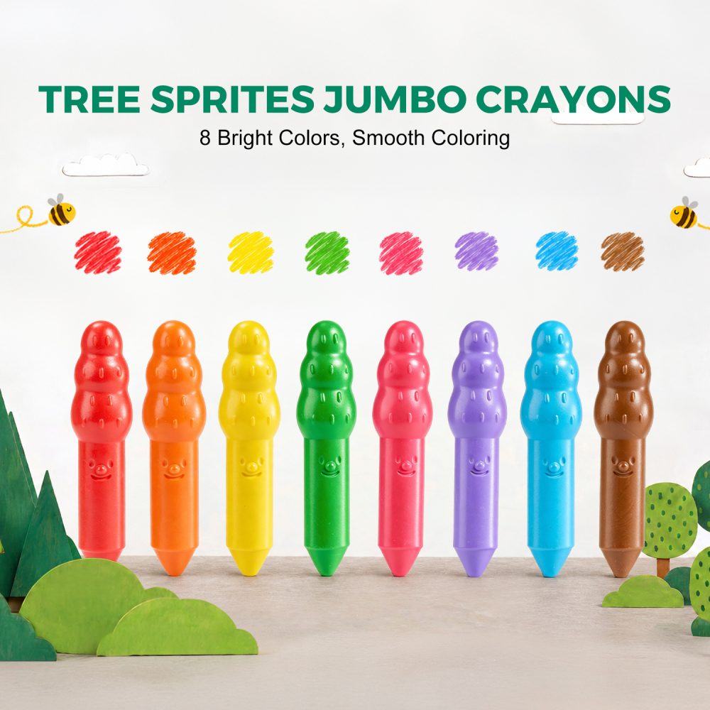 Jarmelo Leśne duszki Jumbo Crayons — wzmocnione, grube kredki z wosku pszczelego, 8 kolorów, 1+5