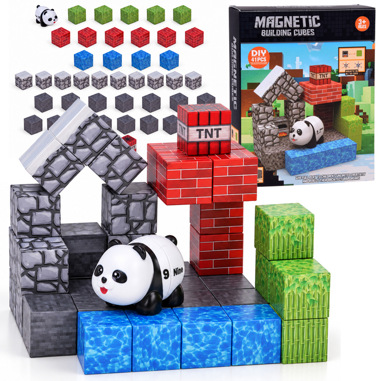 Klocki magnetyczne PANDA - konstrukcyjne sześciany i piksele 41ele ZA6604 - obrazek 2