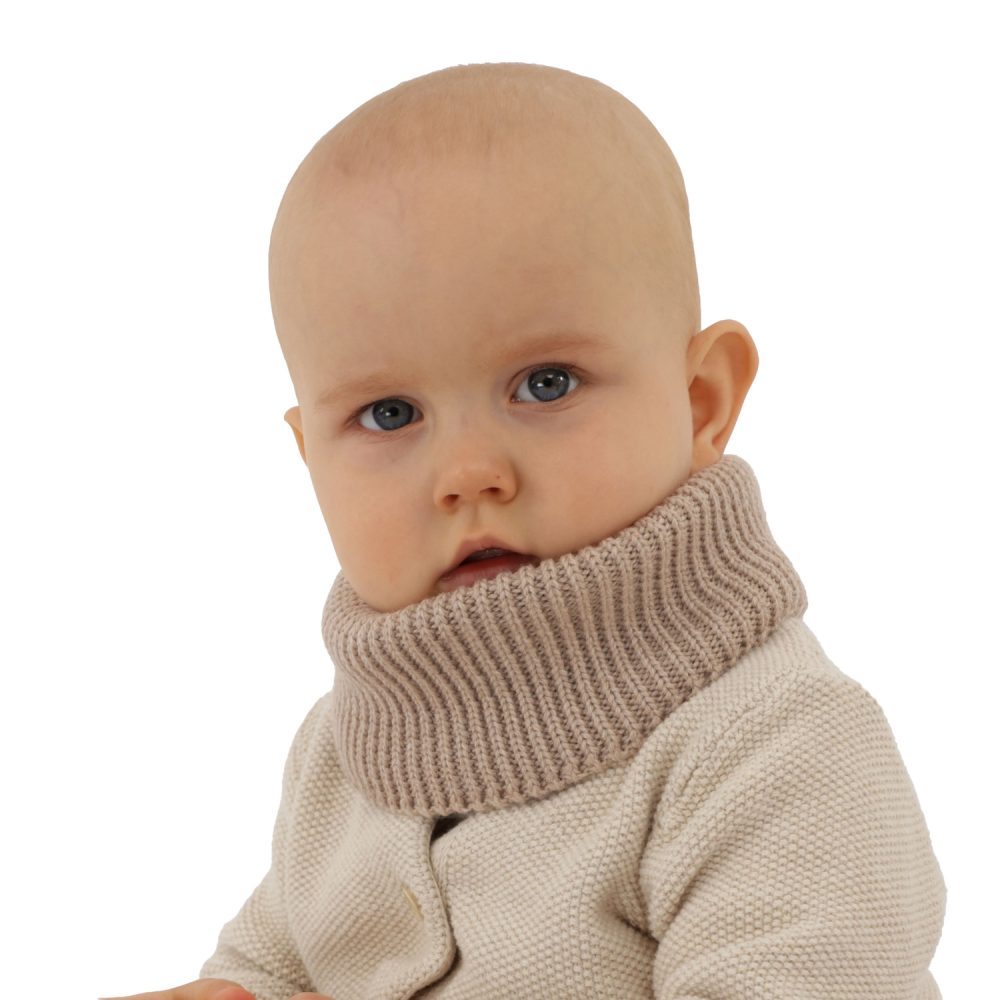 Komin zimowy dziecięcy, ciemnobeżowy, 100% wełniany merino Vanill