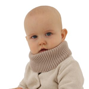 AGBO Komin zimowy dziecięcy, ciemnobeżowy, 100% wełniany merino Vanilla S