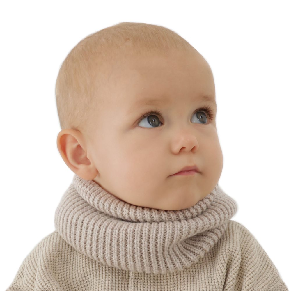 Komin zimowy dziecięcy, ciemnobeżowy, 100% wełniany merino Vanill1m